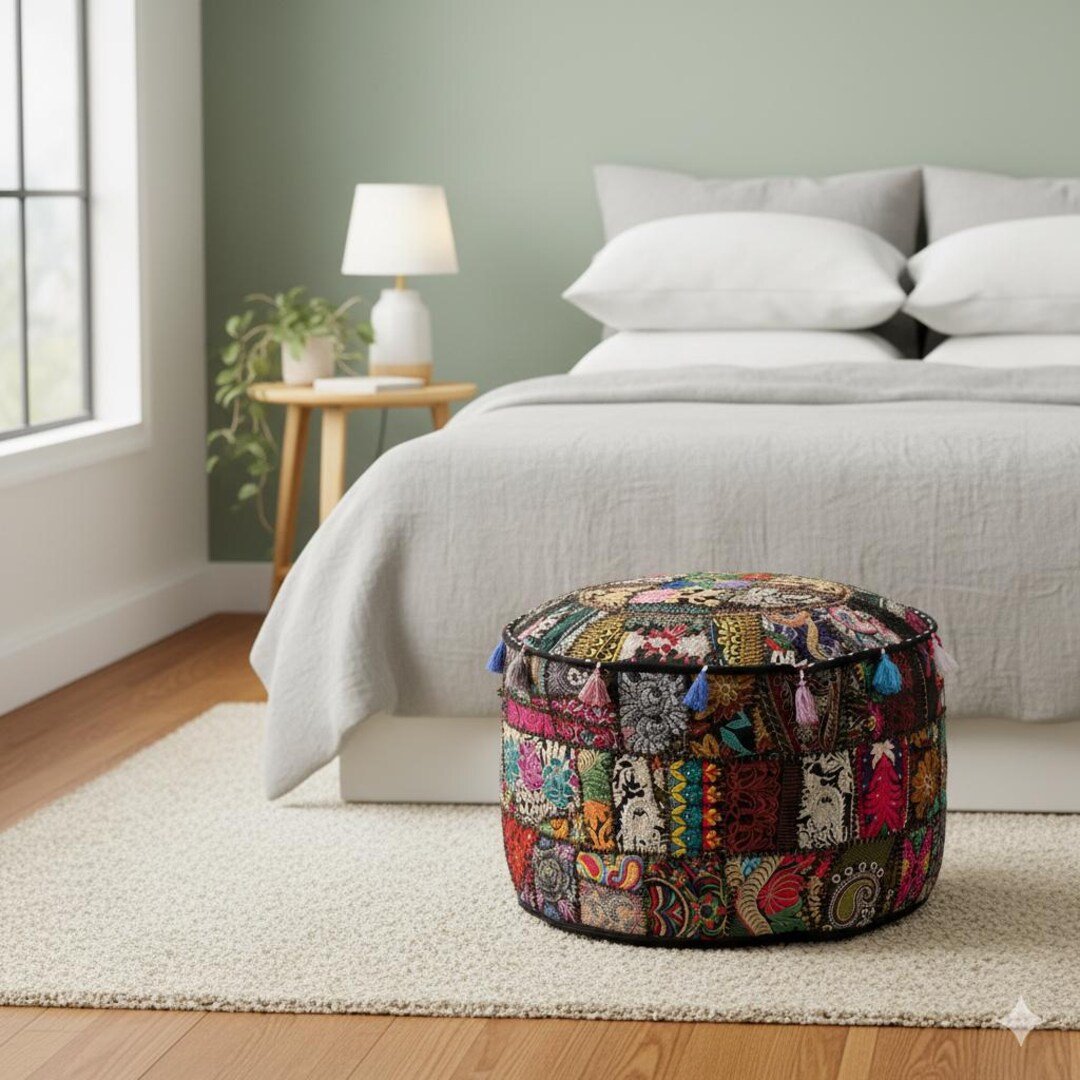 Ambar Pouffe  Hand-embroidered Canvas